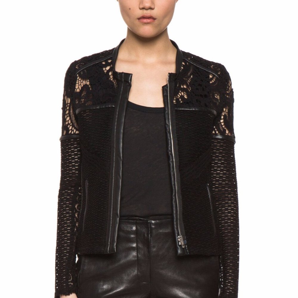 Iro Lewis Black Leather and Lace Crochet Jacket - Picture 6 of 15